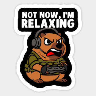 Military Game Not Now I'm Relaxing Gamer Capybara Sticker